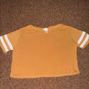 Casual Mustard Yellow Crop Top w White Stripes Size Small